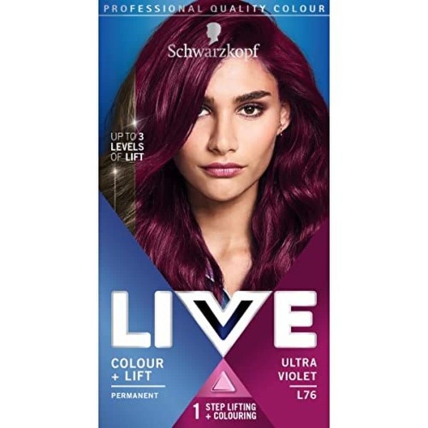 Schwarzkopf LIVE Color + Lift Long Lasting Permanent Purple Hair Colour Brightens Up to 3 Levels Ultraviolet L76