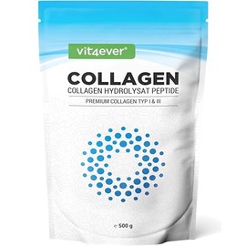 vit4ever Collagen Powder 500 g - 100% Bioactive Collagen Hydrolysate Peptides - Collagen Type 1 & 3 - Neutral in Taste - No Additives