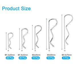 sourcing map 75Pcs 5 Sizes Zinc-Plated Carbon Steel R-Shaped Spring Cotter Pins Set, R Clips Cotter Pin Spring Fastener for Household Appliances, Car Mechanics Repair - White