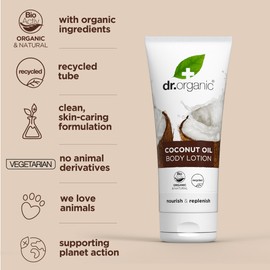 Dr Organic Coconut Oil Lotion, Moisturising, Dry Skin, Mens, Womens, Natural, Vegetarian, Cruelty-Free, Paraben & SLS-Free, Organic, 200ml, Packaging may vary
