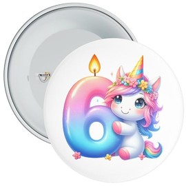 Colourful Unicorn 6th Birthday Badge : 59mm Wide : Standard Metal Pin Back (6th Birthday)