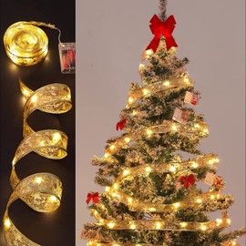 10M Cinta de Navidad operada con luces de árbol de Navidad, guirnalda de luces decoración de fiesta de Navidad iluminada, bodas, Año Nuevo, decoración colgante para interiores(Warm light, 10 metros)