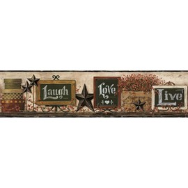 York Wallcoverings Keepsakes Country Chalkboard Shelf Border Removable Wallpaper, Beige, Black, Red, Taupe, Brown, White