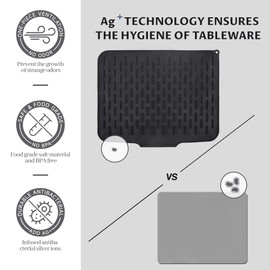 Silicone Dish Drying Mat for Kitchen Counter, Dish Drying Pad, Non-Slip Drain Pad with Built-in Drain, Easy clean,Eco-friendly,Heat-resistant Silicone Mat(16" x 12")