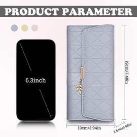 AfitLulu Women's Large Purse with Foliage Pendant Decoration, Large PU Leather Wallet, Women's Tri-Fold Leather Clutch Wallet with Diamond Pattern for 9 Card Slots and ID Slot, yellow, Modern