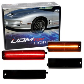 iJDMTOY Black-Out Smoked Lens Amber/Red Full LED Strip Front & Rear Side Marker Lights Compatible With Pontiac 1998-2002 Firebird, Powered by 86-SMD LED, Replace OEM Amber Sidemarkers