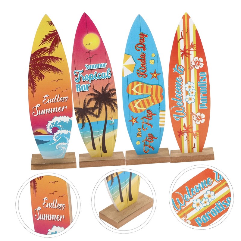 UKCOCO Set of 4 Wooden Surfboard Table Signs 8.3" Summer