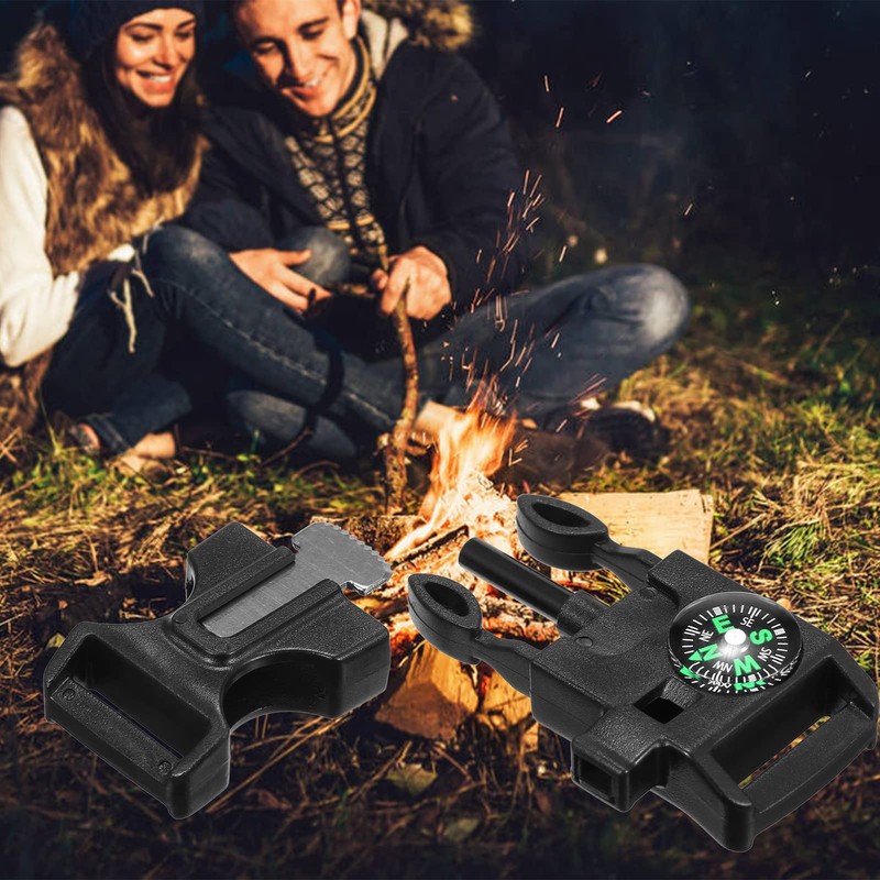 Lixada 10Pcs Emergency Whistle Buckle with Flint Scraper Fire Starter