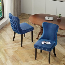 Dining Chair (Set of 2) Velvet Upholstered Wing Back Solid Wood Nailhead Tufted - Color: Gray Velvet