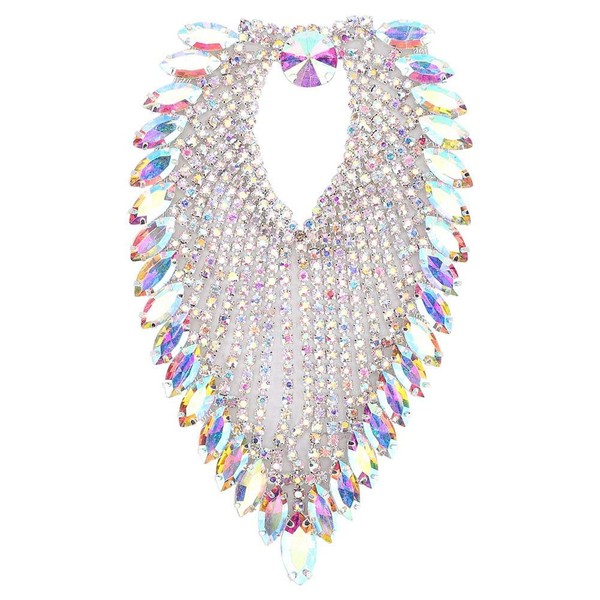 Rhinestone Chain, 7 x 12 cm Horse Eye Applique Chain Decorative Rhinestone Crust Rhinestone Trim Applique for Clothing Dress Purse Handbag Decoration [AB Dyed] Trims with Beads