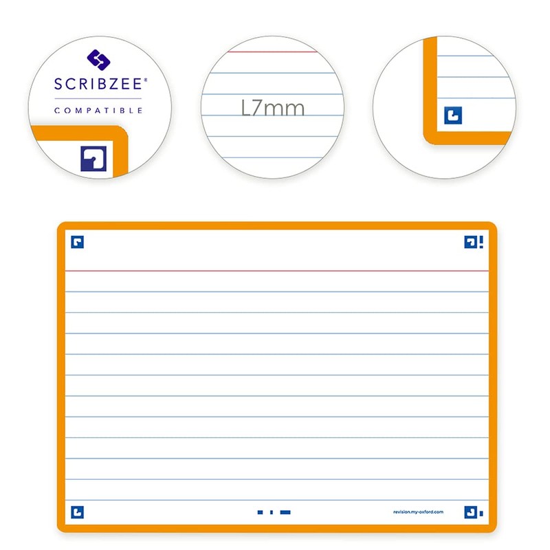 Flash Cards, Ruled with Orange Frame, A6, Pack of 80