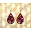 Twisted R Design Red Hearts on Black Print Wood Dangle