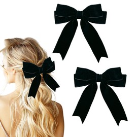 Bliceon 2Pcs Black Hair Bows - Velvet Big Hair Clips for Women, Girls, Toddlers and Teens - Bow Ponytail Holders, Metal Clips - Stylish Hair Accessories