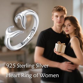 POPLYKE Heart Rings For Women 925 Sterling Silver Adjustable Heart Hands Rings Always With You Friendship Promise Love Jewelry For Friends,Lover