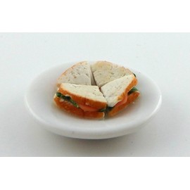Melody Jane Dollhouse Salmon Red & Cucumber Sandwich on a Plate Miniature Handmade Food 1/12