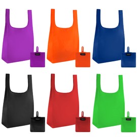 Masirs Reusable Grocery Bag (6-PACK | COLORS) - Reusable Ripstop Bags - Large, Strong Eco Friendly Bags - Foldable Shopping Bag - For Kitchen, Grocery & More - Packable Shopping Bag