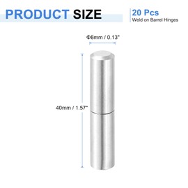 uxcell 20Pcs 1-9/16" x 5/16" (LxD) Stainless Steel Weldable Detachable Barrel Hinges for Metal Gate Swing Door Trailer Ramp, Silver