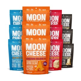 Moon Cheese Bites Bundle, Cheddar, White Cheddar, Gouda & Get Pepper Jacked, 2-Ounce, 12-Pack, Lunch or Snack
