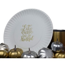 Perfect Stix 9" Paper Plate with Thanksgiving Themed Print "Eat, Drink, and be Thankful" - Pack of 50