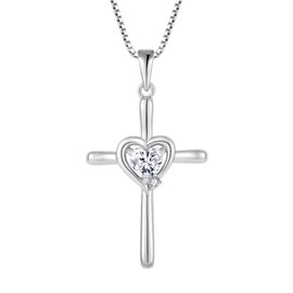 JIWOY Cross Necklace 925 Sterling Silver Religious Pendant Crucifix Heart White Opal Jewelry