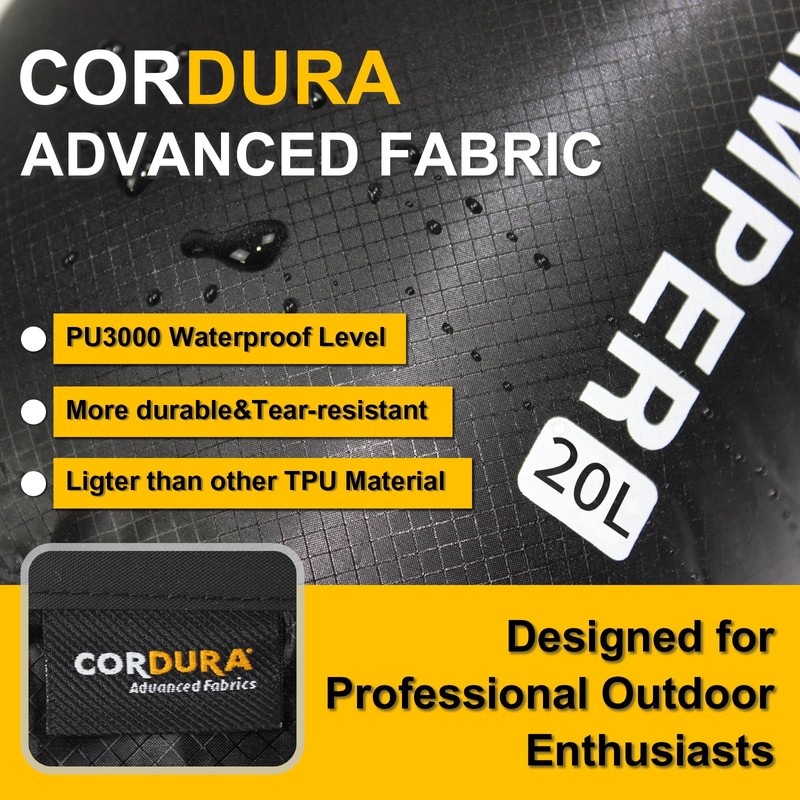 MONTCAMPER Upgraded CORDURA Waterproof Dry Bag-Durable&Lightweight Storage Sack for Hiking,