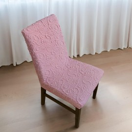 Lawalon Elastic Dining Chair Covers, Stretch Jacquard Chair Slip Covers, Woven Embossed Floral Fabric Chair Covers, Removable Washable Chair Covers for Armless Kitchen Chairs (Pink, 2 PCS)