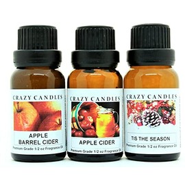 Crazy Candles 3 Bottles Set, 1 Apple Barrel Cider, 1 Apple Cider, 1 Tis The Season 1/2 Fl Oz Each (15ml) Premium Grade Scented Fragrance Oils