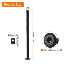 QUARKZMAN Pack of 12 Hex Bolts Bolts with Barrel Nuts, M6 x 120 mm Hex Furniture Bed Bolts with Wrench for Chairs and Cribs, Black