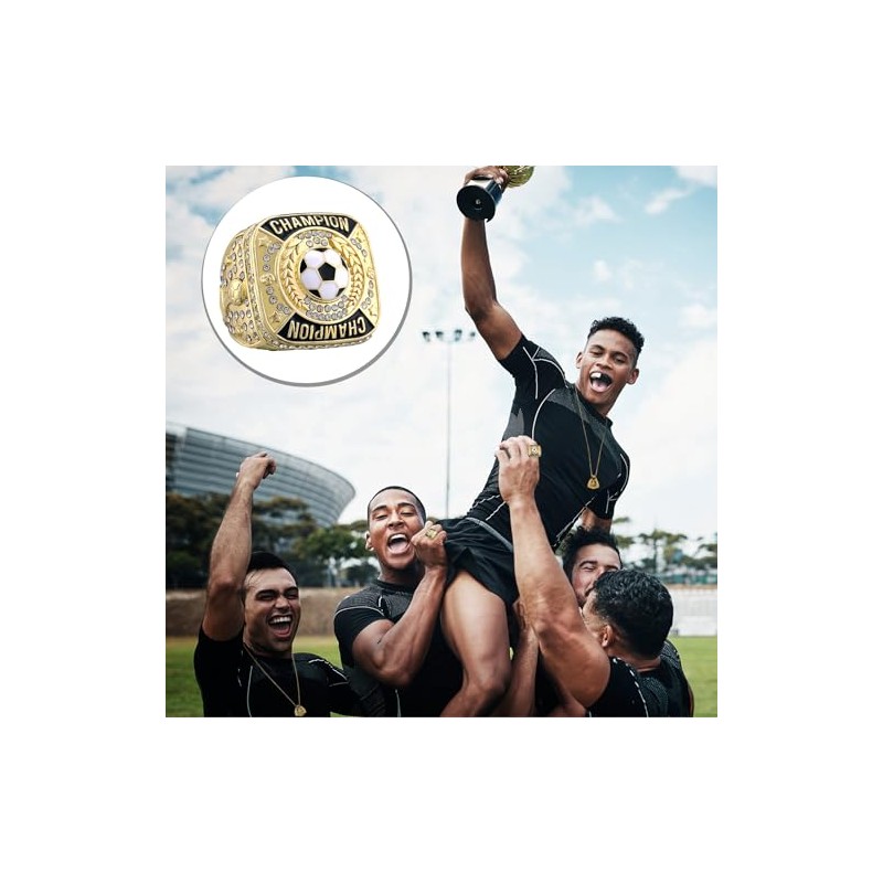 12 Pcs Soccer Championship Rings with Display Chain and Stand