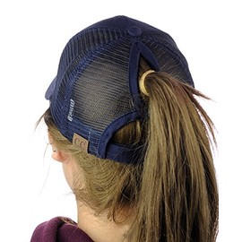 C.C Ponycap Messy High Bun Ponytail Adjustable Mesh Trucker Baseball Cap Hat, Navy