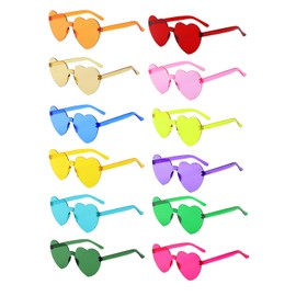BIRDDIE 12PCS Love Heart Shaped Sunglasses, Colorful Rimless Party Sunglasses, Candy Color Eyewear for Women Men Girls Adults (12 Pair Assorted Colors)