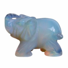 Carved Opalite Moonstone Glass Elephant Healing Guardian Statue Figurine Crafts 2 inch