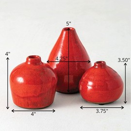 Sullivans Ceramic Vase Set- 3 Small Vases, Rustic Home Décor, Modern Farmhouses; Ideal Shelf Décor, Table Décor, Bookshelf, Mantle, Red (CM2038)