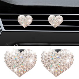 Honibaoto Car Bling Air Vent Clips, 2 Pcs Bling Heart Charm Air Conditioning Outlet Clip, Crystal Rhinestone Accessories, Car Interior Decoration Cute Accessories for Women Girls (White, Vanilla)