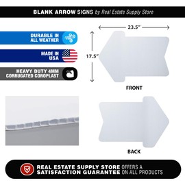 Durable Blank Arrow Shaped Corrugated White Yard Sign Kit Includes DIY Signs and Easy Step Yard Stakes (1, Blank Arrow)