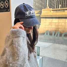 Unisex Vintage Washed Distressed Baseball Cap Adjustable Dad Hat My Birthday Letter Print Graphic Hat for Men Women-Blue