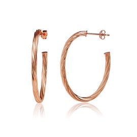 Rose Gold Flashed Sterling Silver 3mm Oval Twist J Half Hoop Earrings, 25mm