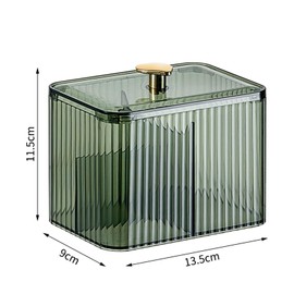 Veki Clear Cotton Pad Container Holder with Lid, Cotton Bud Holder with 3 Compartments for Dressing Table, Bathroom, Bedroom, Makeup Organiser Storage for Cotton Swab, Floss, Cosmetic (Green)