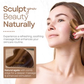 Skin Chi Agate Gua Sha Facial Comb – Real Agate Gua Sha Massage Tool for Precise Face Contouring & Lifting - Gua Sha Massage Therapy for Women & Men