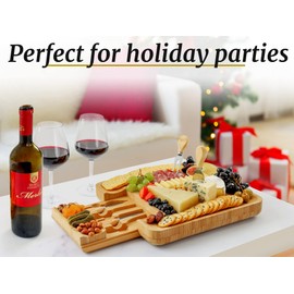 Zulay Kitchen Premium Bamboo Cheese Board Set - Extra Thick Bamboo Charcuterie Board Set with 4 Piece Knife Set - Wooden Cheese Board, Perfect for Charcuterie, Wine & Cheese - Charcuterie Gift Set