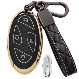Syodiesn for Hyundai Key Fob Cover, Premium Soft TPU with Leather Keychain Keyless Smart Remote Protection Key Fob Case Shell Fit for 2023 2024 Hyundai Ioniq 6 Grandeur GN7 KONA 5 Buttons, Black