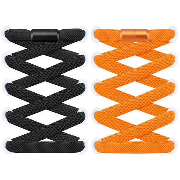 RJ-Sport 2 Pairs of Flat Shoelaces, No Tying, Elasticated, with