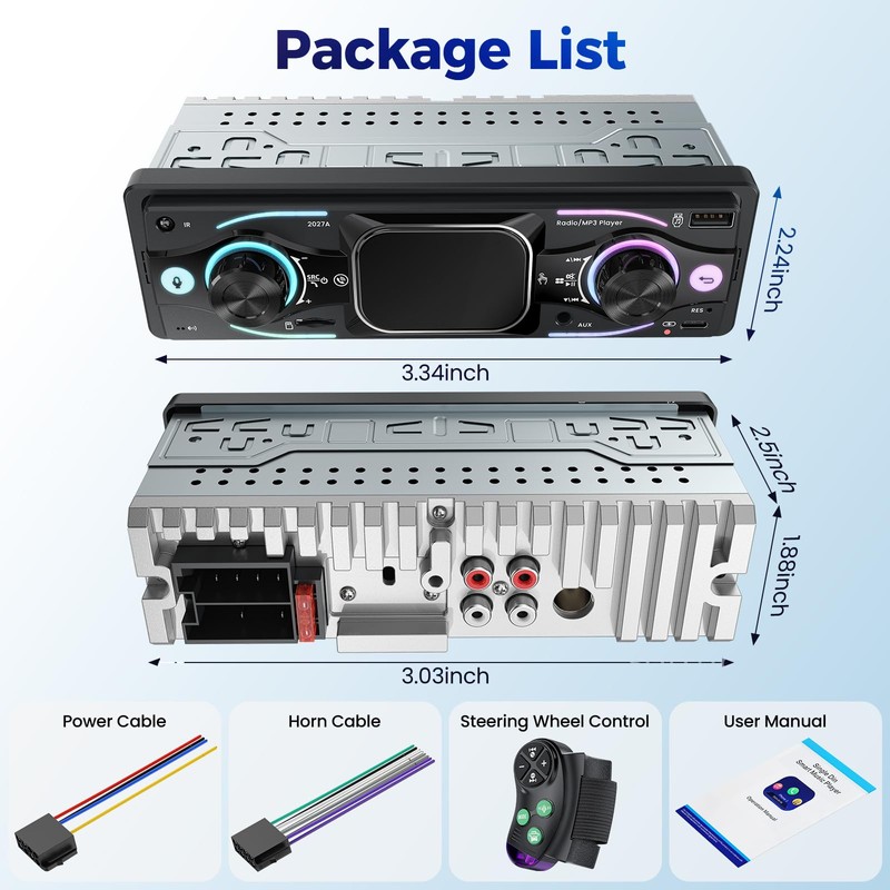 Single DIN Car Stereo with Touchscreen, Bluetooth Audio, Car Radio