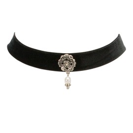 Costume Necklace Velvet Ribbon Ornament with Pearl – Women's Velvet Choker Close-fitting, Choker Necklace Elastic for Costume Blouse, Dirndl Necklace, Dirndl Jewellery Choker for Oktoberfest (in