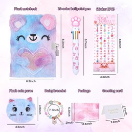 Fanmayhe Cat Diary with Lock,Gifts for 6 7 8 Year Old Girl,Fuzzy Notebooks Diary for Girls,Hardcover Fluffy Secret Cute Journal with Lock,Cat Themed Gifts for Birthday, Christmas