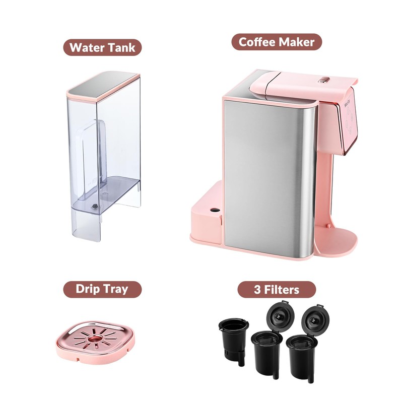 Mecity Pink Coffee Maker 3-in-1 Single Serve Coffee Machine, For