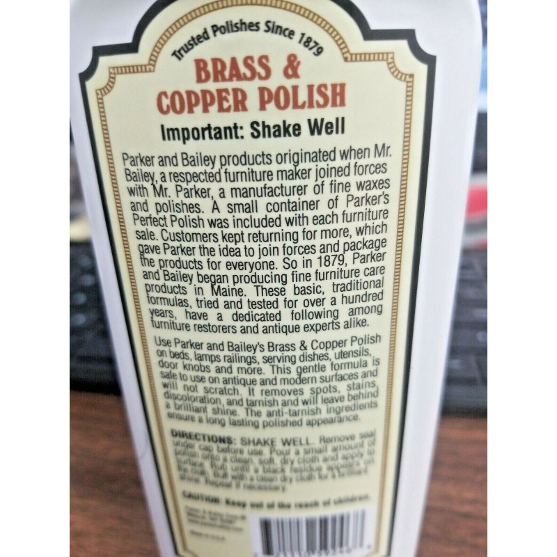 PARKER & BAILEY BRASS & COPPER POLISH CLEANER CLEANS, SHINES,