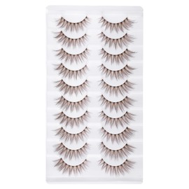 10 Pairs Braune Wimpern, Wimpern Braun Natürlicher Look Leichte Flauschige Lashes mit Klarem Band, Handmade Faux Mink Lashes für D Curl Effekt