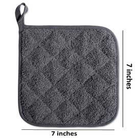 DII Cotton Terry Pot Holders, 7x7 Set of 3, Heat Resistant and Machine Washable Hot Pads for Kitchen Cooking and Baking-Mineral Gray