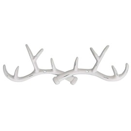 Macosa PO471327-000-101 Wall Hook Antlers White Country House Antique Deer Metal 38 cm Coat Hook Clothes Hook Towel Hook Metal Hook Decorative Hooks
